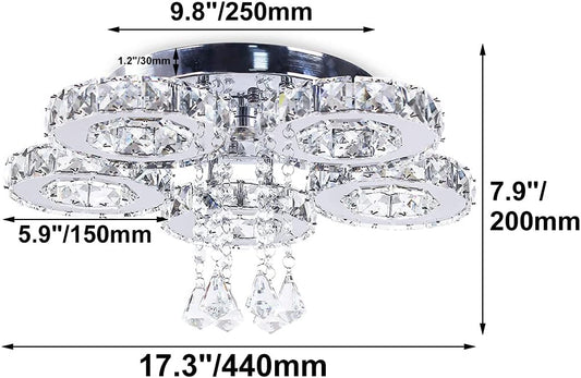 Modern Big Crystal Ceiling Light LED Chandelier Five Ring Pendant Light for Dinning Room Bedroom Kitchen