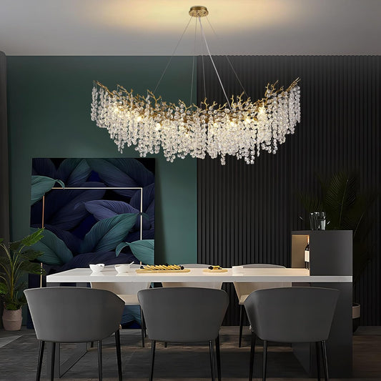 Gold Crystal Chandelier Collections for Dining Room Living Room (55in +30in