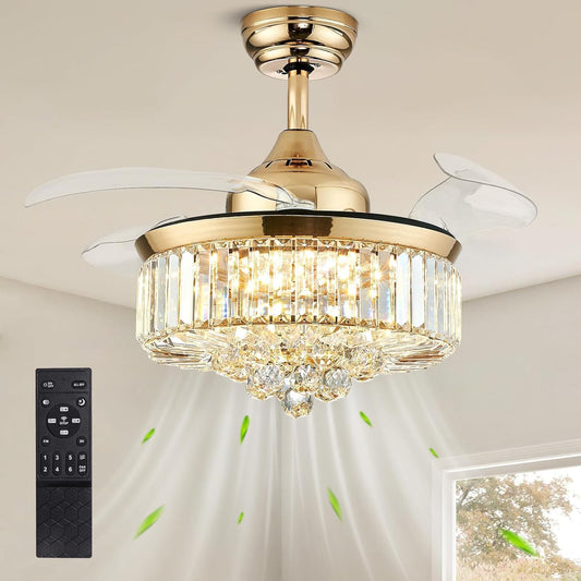 36 inch gold crystal ceiling fan light