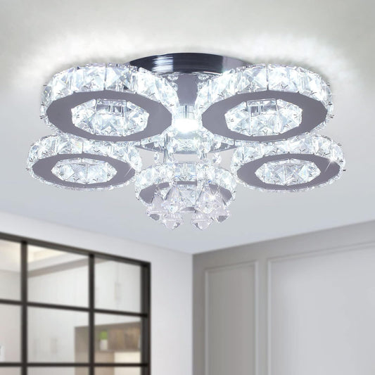 Modern Big Crystal Ceiling Light LED Chandelier Five Ring Pendant Light for Dinning Room Bedroom Kitchen