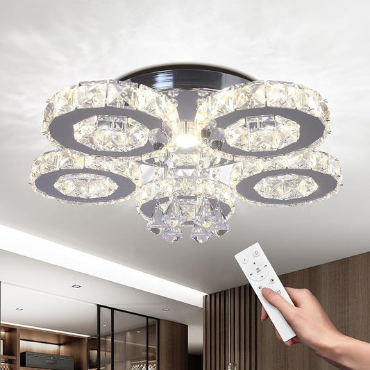 Modern Big Crystal Ceiling Light LED Chandelier Five Ring Pendant Light for Dinning Room Bedroom Kitchen