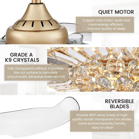 36 inch gold crystal ceiling fan light