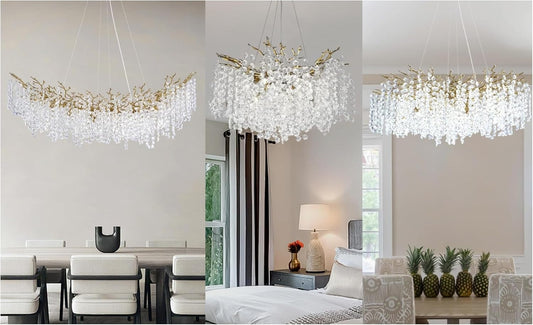 3PC(L55in+ D40in+D30in) Modern Gold Crystal Chandelier for Dining Room Living Room Bedroom Bathroom Kitchen Island