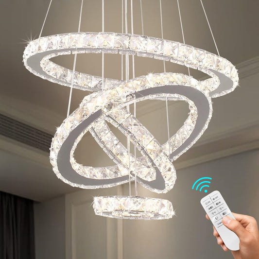 Crystal Chandeliers Modern LED Rings Pendant Light Adjustable Stainless Steel Ceiling Light Fixture for Living Room Dining Room Bedroom (Dimmable)