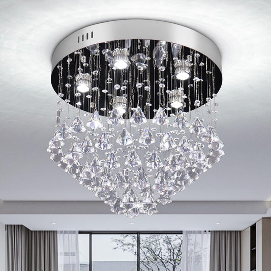 19" Modern Crystal Chandelier Flush Mount Ceiling Lights Raindrop Chandelier Dining Room Bedroom Kitchen Entryway Foyer Chandelier of 5 Lights H17 X D19 (GU10 Bulb)